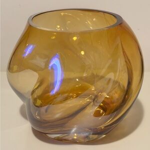 Hand-Blown Amber Glass Vase - Contemporary Home Accent